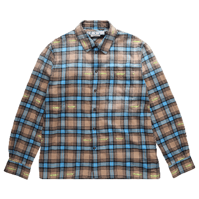 Pre-owned Off-white Helvet Patt Check Flannel Skate Shirt 'camel' In Multi-color