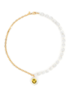 MARTHA CALVO ‘ALL SMILES' 14K GOLD PLATED FRESHWATER PEARL SMILEY CHARM BOX CHAIN NECKLACE