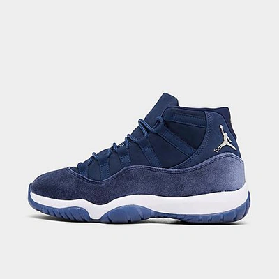 Nike Air Jordan 11 Retro Faux Suede And Velvet Sneakers In Midnight Navy/white/metallic Silver