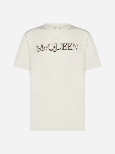 Alexander Mcqueen Logo Cotton T-shirt In Crema