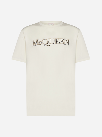 Alexander Mcqueen Logo Cotton T-shirt In Cream