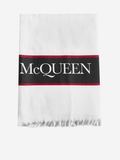 Alexander Mcqueen Logo Cotton Beach Towel In White