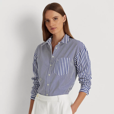 Lauren Ralph Lauren Striped Cotton Broadcloth Shirt In Blue/white