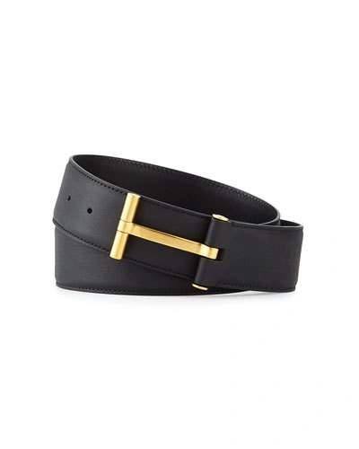 Tom Ford T-buckle Calf Leather Belt In Black