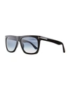 TOM FORD MORGAN THICK SQUARE ACETATE SUNGLASSES, BLACK/BLUE,PROD198110027