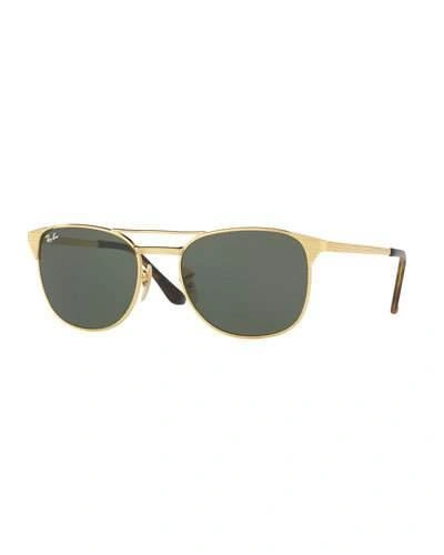 Ray Ban Ray-ban Double Bar Round Sunglasses, 58mm In Gold