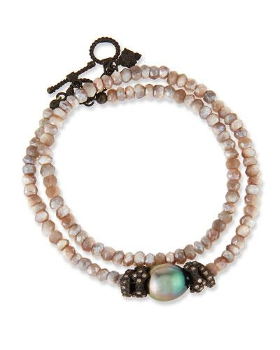 Armenta Old World Mystic Moonstone & Pearl Bracelet With Champagne Diamonds In Silver