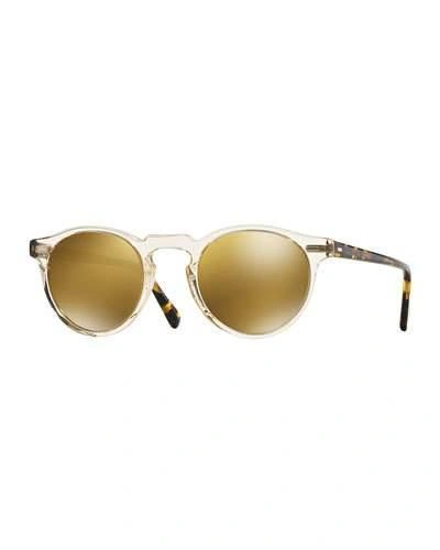 OLIVER PEOPLES GREGORY PECK 47 ROUND SUNGLASSES, YELLOW,PROD182380117