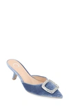 Journee Collection Women's Rishie Ornamented Kitten Heel Velvet Slip On Pumps In Blue