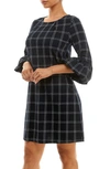 Nina Leonard Windowpane Ruffle Sleeve Shift Dress In Navy/ Ivory