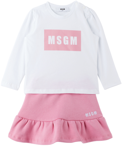 Msgm Logo-print T-shirt And Skirt Set In White