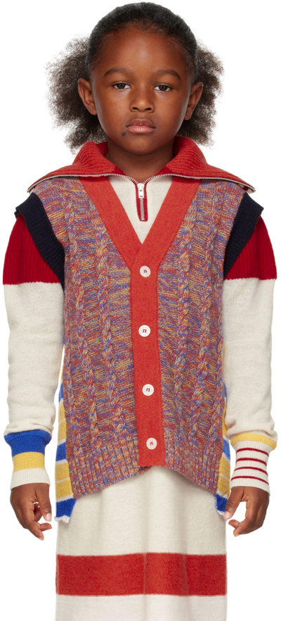 Ligne Noire Kids Multicolor Melange Vest In Blue-yellow