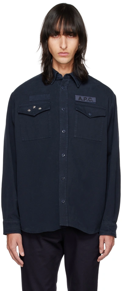 Apc Embellished Cotton-twill Overshirt In Navy