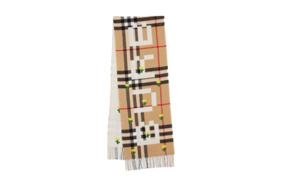 Pre-owned Burberry X Minecraft Logo And Check Cashmere Scarf Archive Beige