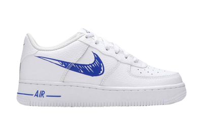 Pre-owned Nike Air Force 1 Low Sketch White Royal (gs) In White/game Royal/white