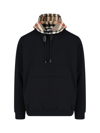 Burberry Cotton Blend Sweatshirt With Check Hood In Nero