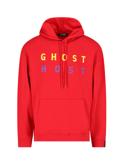 Raf Simons Ghost Print Cotton Hoodie In Red