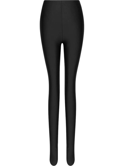 Saint Laurent High Waist Jersey Footed Leggings In Noir