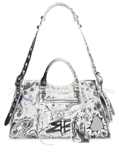 Balenciaga Neo Cagole City Xs Handbag In Optic White