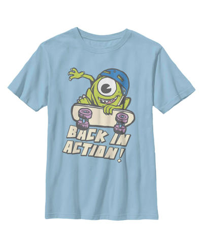 Disney Pixar Kids' Boy's Monsters Inc Mike Back In Action Child T-shirt In Light Blue