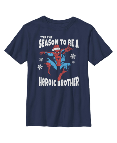Marvel Kids' Boy's  Christmas Spider-man Heroic Brother Child T-shirt In Navy Blue