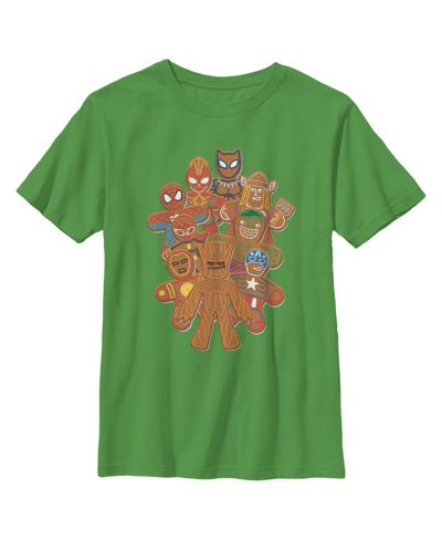 Marvel Boy's  Christmas Gingerbread Cookie Heroes Child T-shirt In Kelly Green