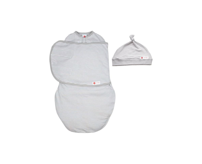 Embe Babies'  Infant-toddler Hat And Starter Swaddle Original Bundle In Grey Stripes