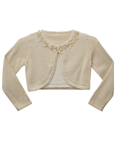 Bonnie Jean Big Girls Long Sleeved Sweater With Venise Trim At Neckline In Gold-tone