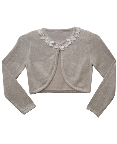 Bonnie Jean Big Girls Long Sleeved Sweater With Venise Trim At Neckline In Silver-tone