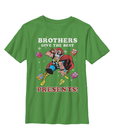 Marvel Kids' Boy's  Christmas Brothers Give Best Thor Presents Child T-shirt In Kelly Green