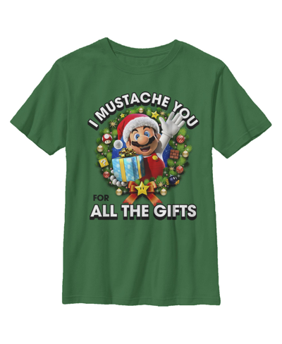 Nintendo Kids' Boy's  Christmas Super Mario Mustache Child T-shirt In Kelly Green