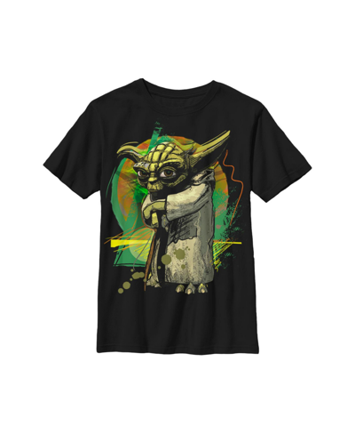 Disney Lucasfilm Boy's Star Wars Yoda Splatter Cartoon Child T-shirt In Black