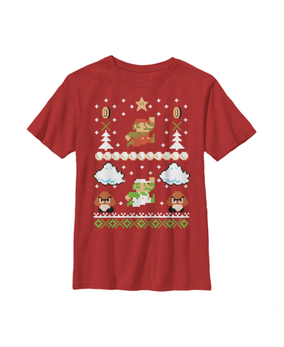 Nintendo Kids' Boy's  Ugly Christmas Super Mario Child T-shirt In Red