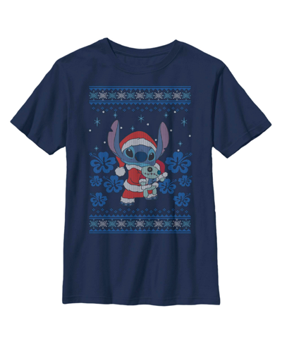 Disney Boy's Lilo & Stitch Christmas With Scrump Child T-shirt In Navy Blue