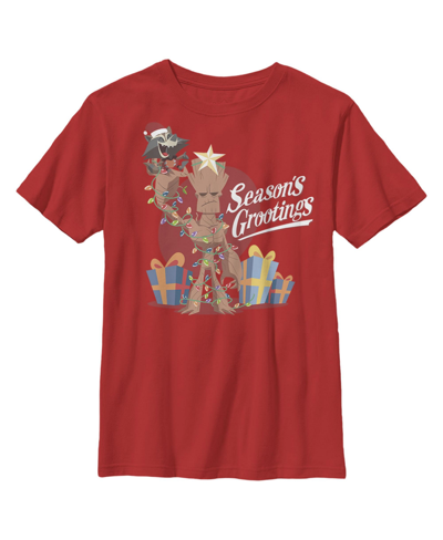 Marvel Kids' Boy's  Christmas Groot Rocket Season Grooting Child T-shirt In Red