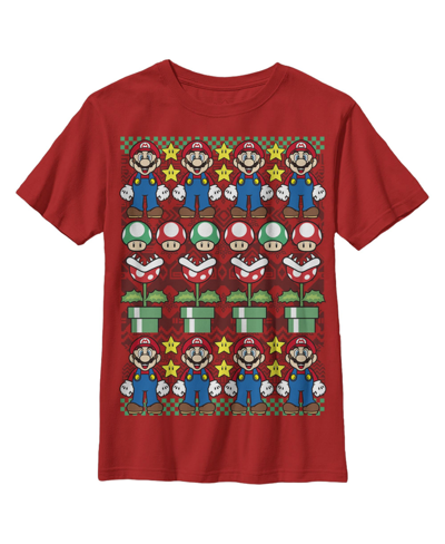 Nintendo Kids' Boy's  Ugly Christmas Mario Child T-shirt In Red