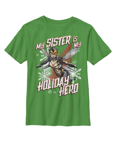 Marvel Kids' Boy's  Wasp Sister Holiday Hero Child T-shirt In Kelly Green