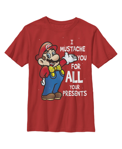 Nintendo Kids' Boy's  Christmas Mario Mustache For Presents Child T-shirt In Red