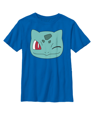 Nintendo Kids' Boy's Pokemon Bulbasaur Wink Face Child T-shirt In Royal Blue