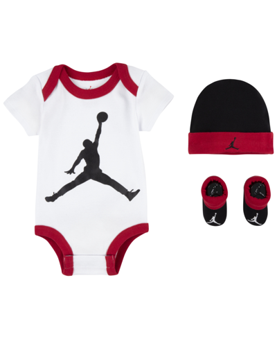 Jordan Baby Boys Jumpman Bodysuit, Hat And Socks, 3 Piece Set In White Gym Red