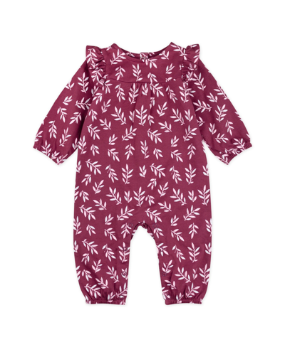 Mac & Moon Baby Girls Cotton Long Sleeve Coverall In Burgundy
