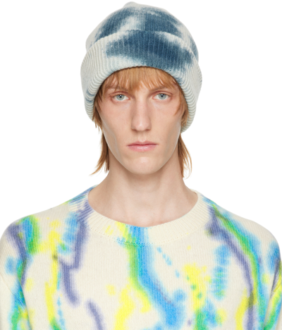 The Elder Statesman Tie-dyed Ribbed Cashmere Beanie In Blue
