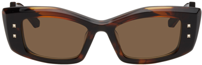 Valentino Tortoiseshell Iv Rectangular Frame Sunglasses In Translucent Brown/da