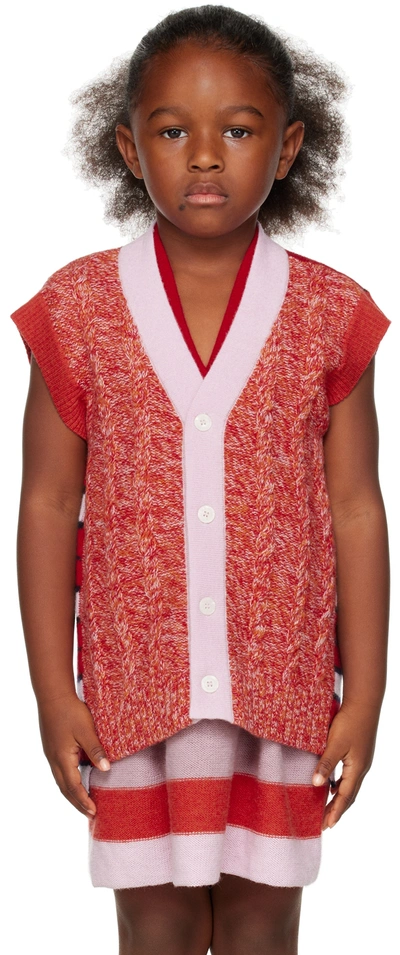 Ligne Noire Kids Red & Pink Melange Waistcoat In Orange-red