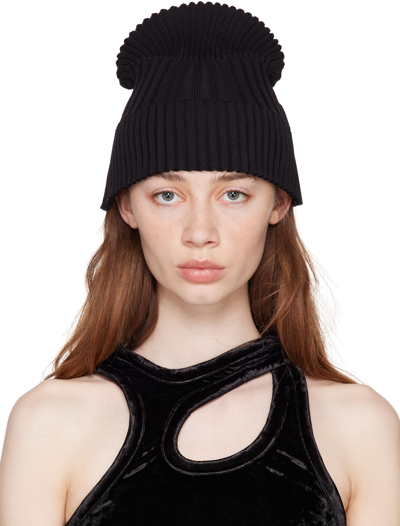 Cfcl Fluted Ribbed Recycled Polyester-blend Beanie Hat In Black