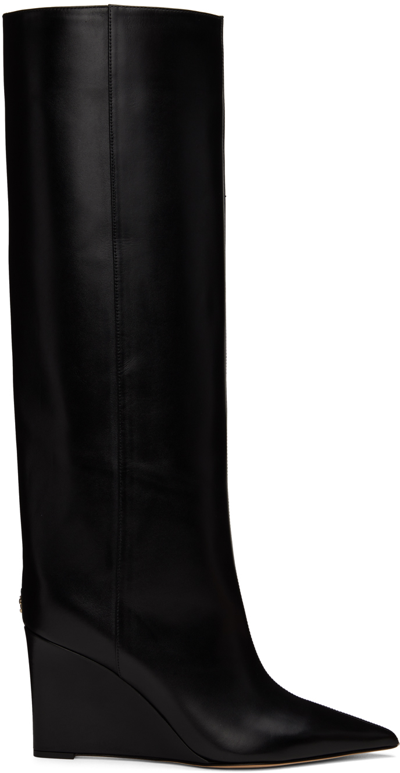Jimmy Choo Blake 85 Logo-appliquéd Leather Wedge Knee Boots In Black