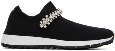 Jimmy Choo Verona Crystal-embellished Stretch-knit Sneakers In Black