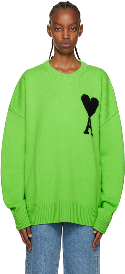 Ami Alexandre Mattiussi Green Ami De Cœur Sweater In 324 Neon