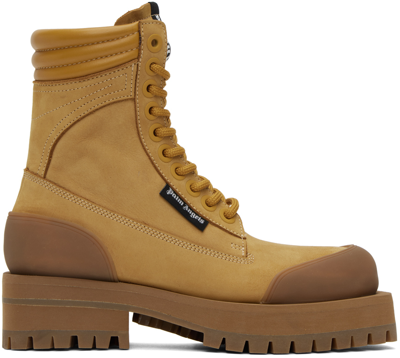 Palm Angels Chunky Sole Combat Boots In Beige