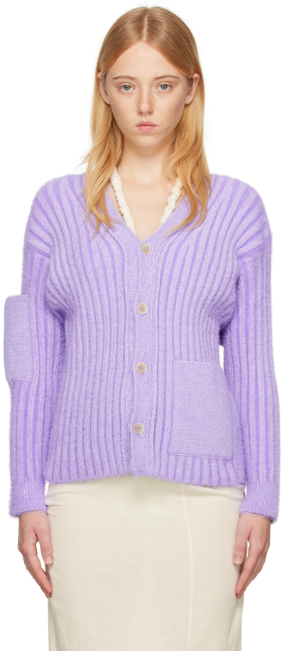 Jacquemus Neve Fluffy Pocket Cardigan In Purple